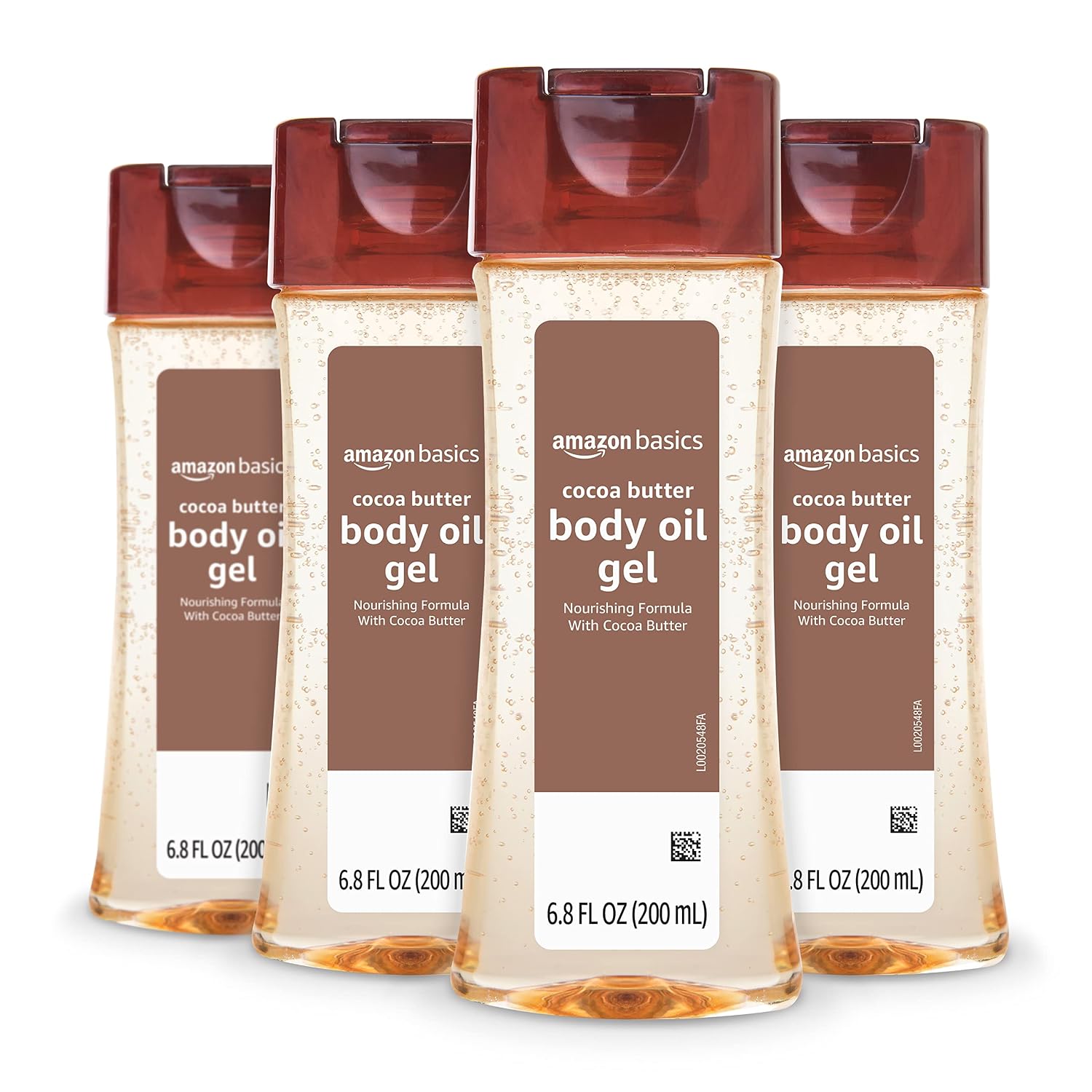 Amazon Basics Cocoa Butter Body Oil Gel for Dry Skin, Amazon Basics Body Oil Gel with Cocoa Butter for Very Dry Skin, 6.8 Fl Oz, 4-Pack (Previously Solimo)