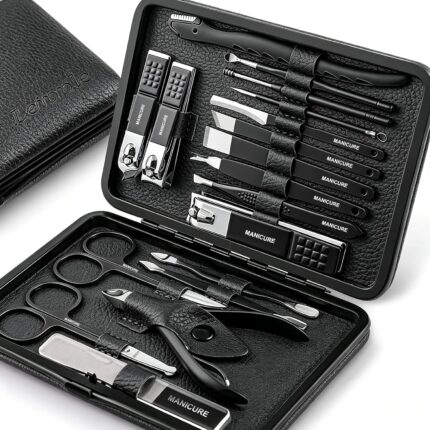 Manicure Set Professional Pedicure Kit Nail Clippers Kit - 18 pcs Nail Care Tools - Grooming Kit with Luxurious Upgraded Travel Case (Black)