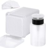 200 Pieces Nail Cotton Pads,1 Pull-Down Pump Dispenser Bottle, Super Absorbent Soft Non-Woven Eyelash Glue Wipes, Nail Polish dehumidifier for Eyelash Extension Products and Nail Oil Bottle (White)
