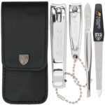 3 Swords Germany - Brand Quality 4 Piece Manicure Pedicure Grooming kit Set for Professional Finger & Toe Nail Care Tweezers File Clipper Fashion Leather case in Gift Box, Made by 3 Swords (77211)