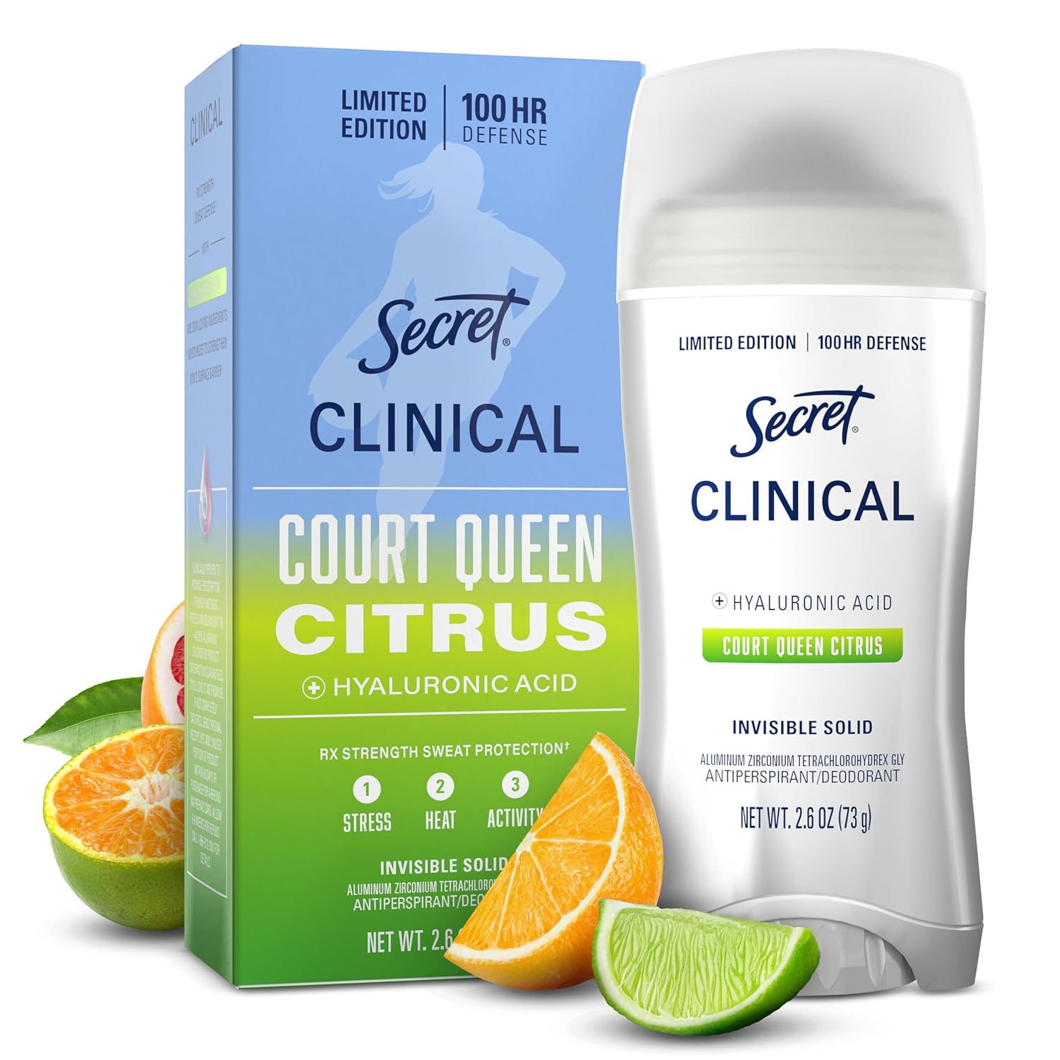 A'Ja Wilson Edition Antiperspirant: 100HR Protection, Citrus Scent Secret Clinical Strength 100HR Defense, Invisible Solid Antiperspirant Deodorant for Women, A'Ja Wilson Edition, Triple Threat Sweat Protection, Hyaluronic Acid, Court Queen Citrus Scent, 2.6 oz