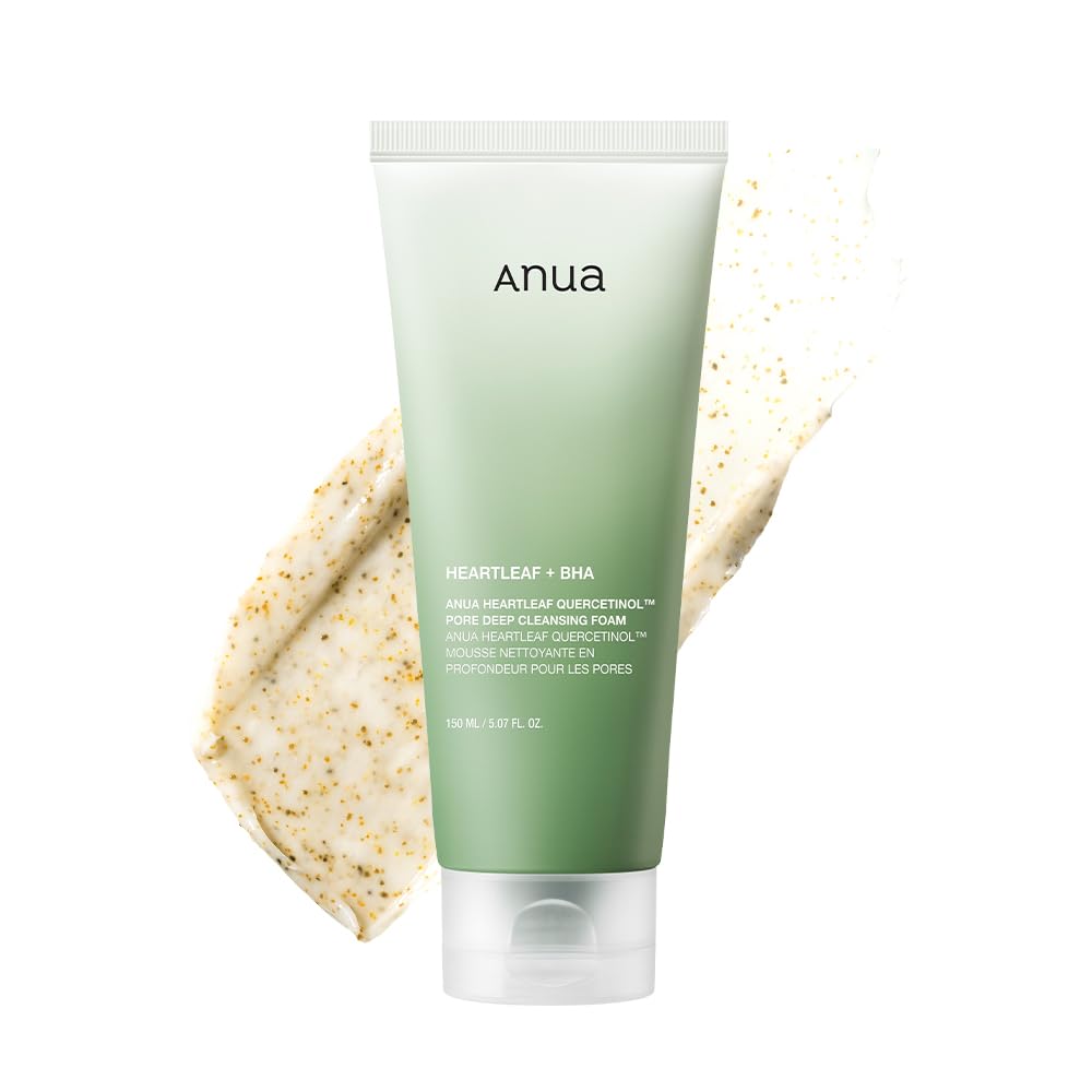 Anua Heartleaf Quercetinol Foaming Cleanser for Pore Refinement Anua Heartleaf Quercetinol Pore Deep Cleansing Foam, Face wash for Pore Refining Cleanser, Hydrating Daily Facial Cleanser For Double Cleansing, Gentle Foaming with BHA, Korean Skincare, 5.07 fl.oz.