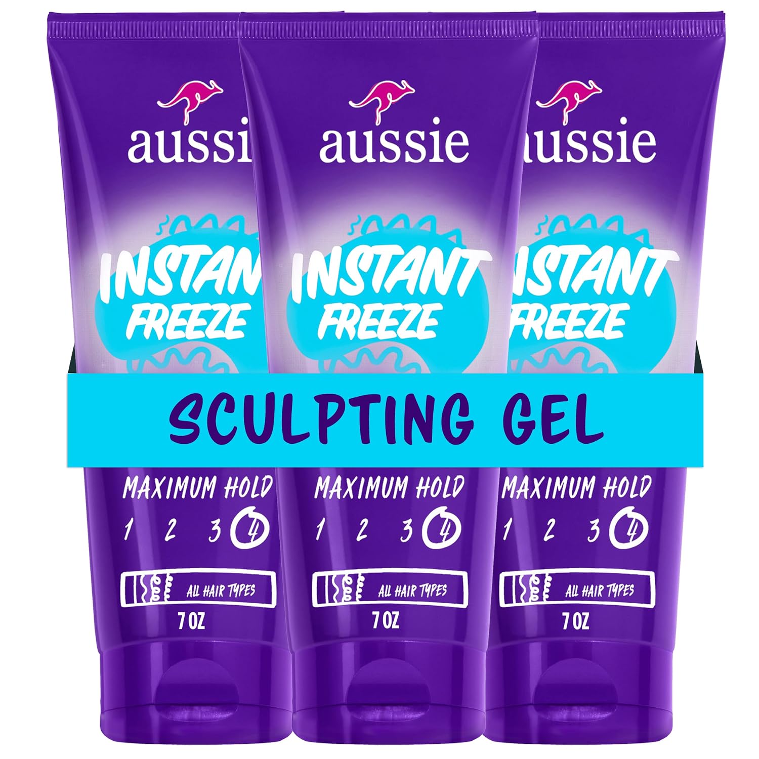 Aussie Instant Freeze Hair Gel: Maximum Hold, No Flaking, Triple Aussie Instant Freeze Sculpting Hair Gel, Maximum Hold, No Flaking, Long-Lasting, with Jojoba Oil, Sea Kelp, Australian Aloe, Frizz Control, Citrus Floral Scent, 7 Fl Oz Triple Pack