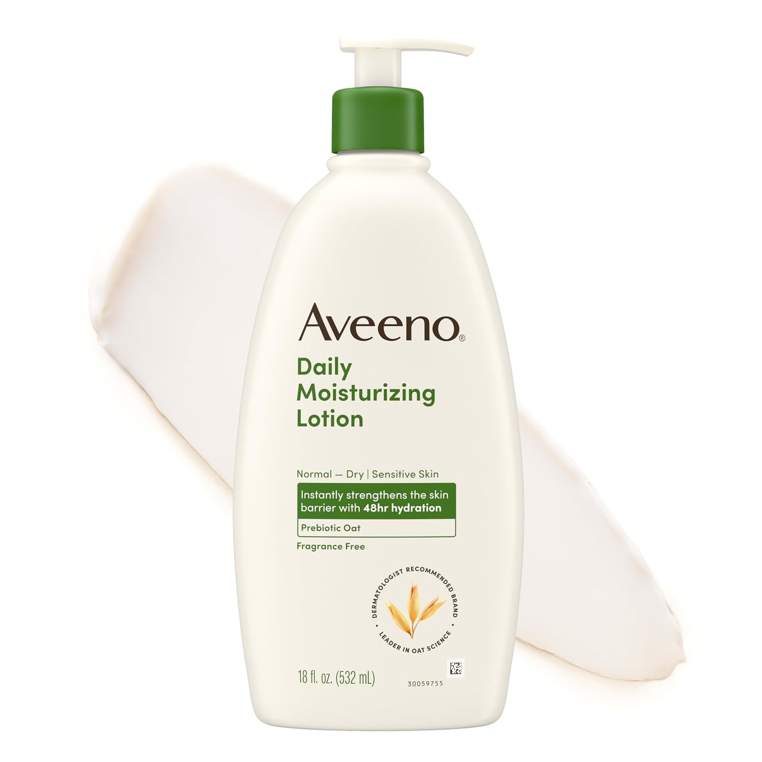 Aveeno Daily Moisturizing Lotion - Soothing, Non-Greasy, Fragrance-Free Aveeno Daily Moisturizing Body Lotion for Normal to Dry Skin, Moisturizer with Soothing Prebiotic Oat, Non Greasy, Non Comedogenic, Fragrance Free Body Lotion for Women & Men, 18 Fl Oz
