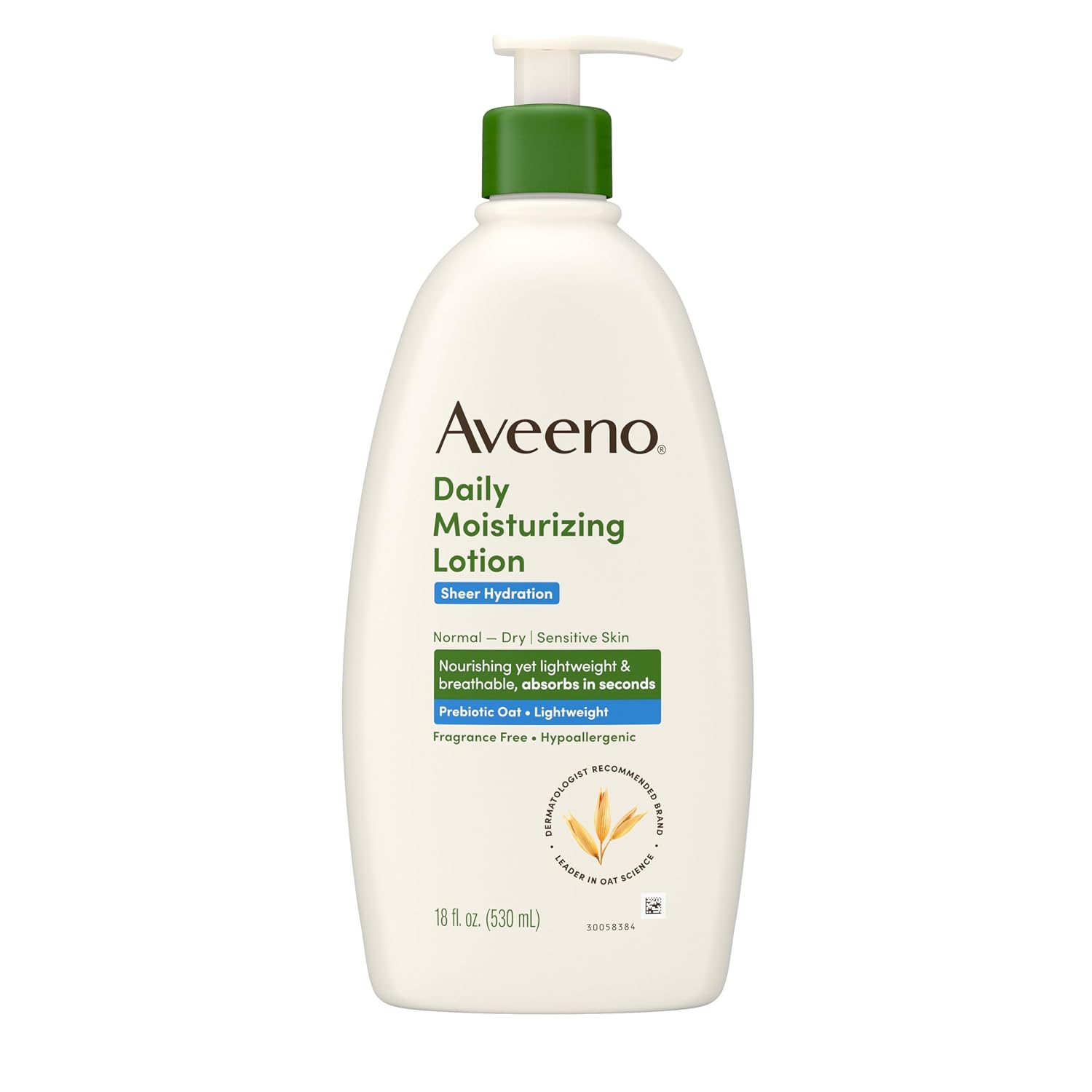 Aveeno Fragrance-Free Lightweight Lotion for 48-Hour Moisture. Aveeno Daily Moisturizing Sheer Hydration Fragrance-Free Lotion with Prebiotic Oat for Dry Skin, Lightweight, Non-Greasy and Fast-Absorbing Body Lotion Nourishes Skin with 48-Hour Moisture, 18 Fl Oz
