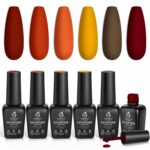 Beetles Gel Nail Polish Set - 6 Colors Burgundy Brown Yellow Glitter Orange Gold Nail Polish Saok Off UV LED Home DIY Manicure Nail Art Gift for Women Golden Blessing