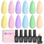 Beetles Pastel Gel Nail Polish - 6 Colors Macaron Pastel Bright Gel Polish Set Yellow Pink Blue Trendy Colors Summer Nails Set, Soft Nails Design for DIY Nail Art Soak Off UV Gel Manicure