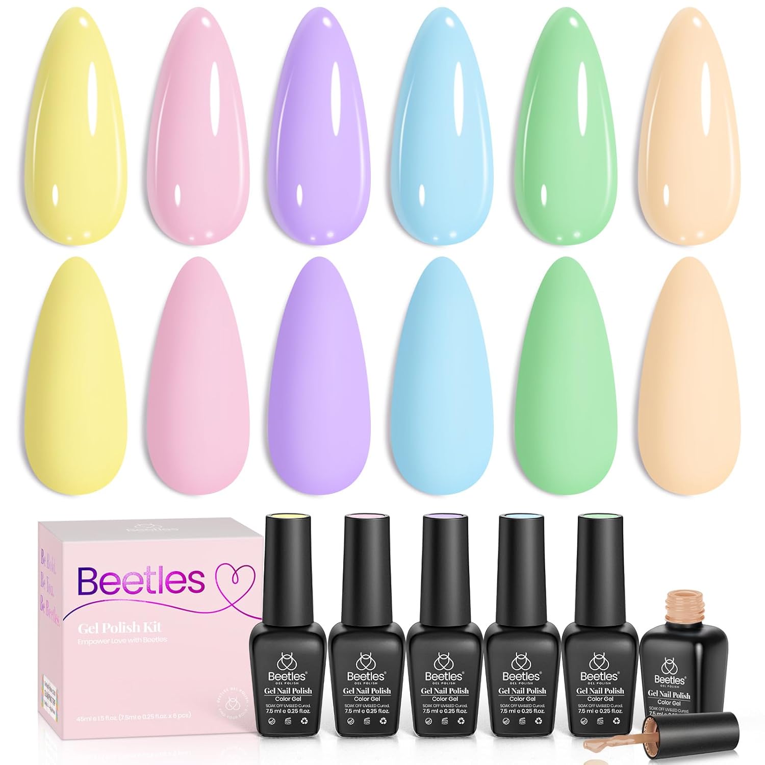 Beetles Macaron Pastel Gel Nail Polish Set - 6 Trendy Beetles Pastel Gel Nail Polish - 6 Colors Macaron Pastel Bright Gel Polish Set Yellow Pink Blue Trendy Colors Summer Nails Set, Soft Nails Design for DIY Nail Art Soak Off UV Gel Manicure