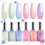 Beetles Pearl Nail Polish Set Mermaid Glow, 6 Colors Shimmer Pearl Pink Purple Quick Dry Nail Polish Long Lasting DIY Manicure Gift for Girls Women Nail Strengthener Polish