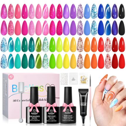Beetles Summer Gel Nail Polish Kit - Island Holiday 36 Colors Neon Yellow Orange Hot Pink Glitter Gel Polish with Base Top Coat Matte Top Coat, Soak Off UV LED DIY Manicure Gift for Women