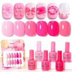 Beetles Pink Gel Polish Set - Pink Soda with Color Card, 6 Colors Summer Gel Nail Polish Set 15ML/0.51FlOz, Same Color Bottle Professional Manicure Salon, Long-Lasting Soak Off UV LED Summer Nails