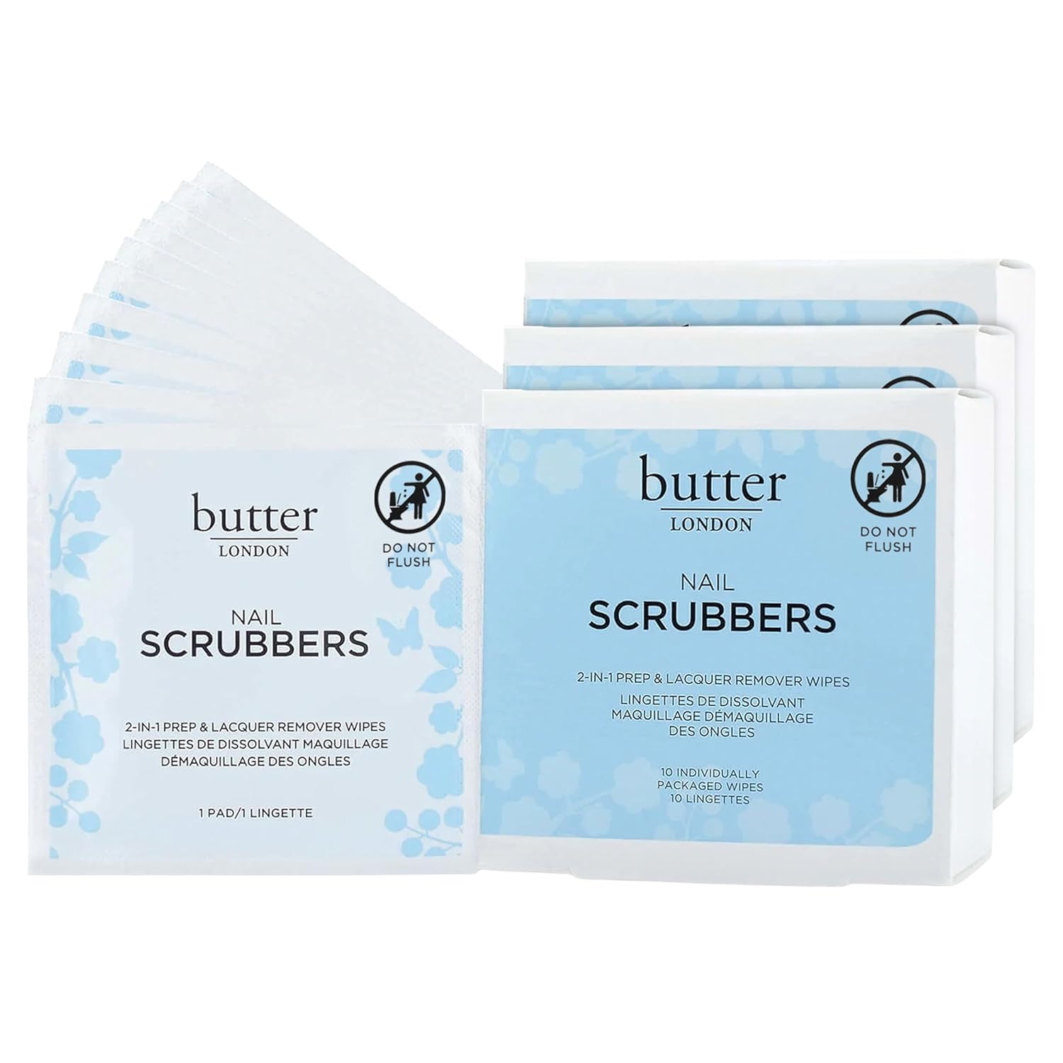 Butter LONDON 2-in-1 Nail Polish Remover Wipes: Cruelty-Free butter LONDON Pre-Soaked Nail Polish Remover Pads, Nail Scrubbers - 2-in-1 Prep & Lacquer Remover Nail Wipes - Gel Fingernail Polish Remover - Cruelty-Free, Paraben-Free, & Gluten-Free
