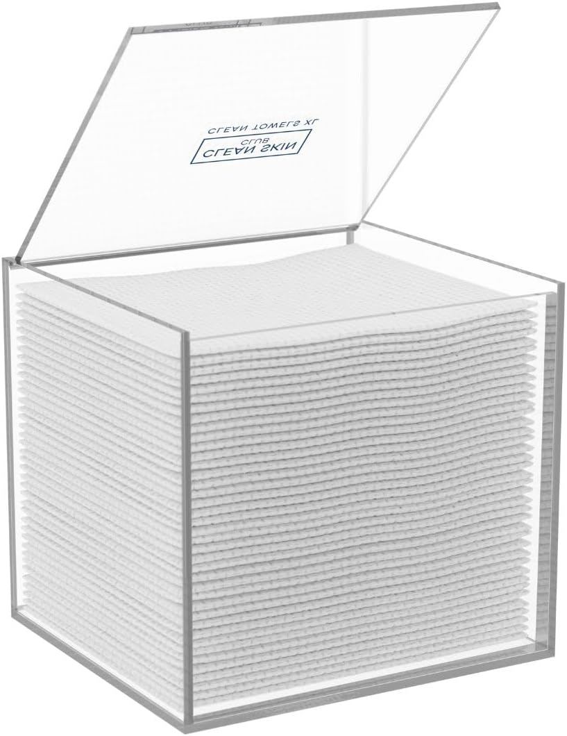 CLEAN SKIN CLUB Acrylic Box for XL Clean Towels Storage CLEAN SKIN CLUB Clear Acrylic Box for Clean Towels XL (NOT Included), Container For 50 Disposable Clean Towels XL, Face Towelettes Bathroom Counter Storage, Bin for Cleansing Facial Dry Wipes