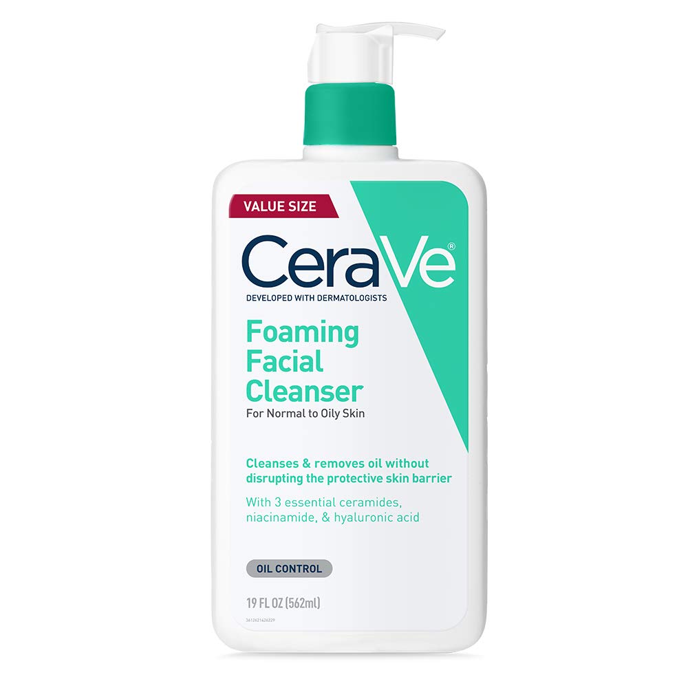 CeraVe Foaming Cleanser for Oily Skin, Hydrating & Fragrance-Free CeraVe Foaming Facial Cleanser, Daily Face Wash for Oily Skin, Hyaluronic Acid + Ceramides + Niacinamide, Fragrance Free, Non-Drying Oil Control Face Wash, 19 Fluid Ounces