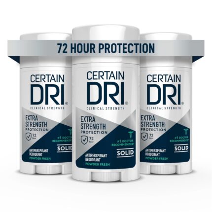 Certain Dri Extra Strength Clinical Antiperspirant - 72-Hour Sweat & Odor Protection for Excessive Sweating - Maximum Strength Deodorant for Men & Women, Powder Fresh Scent - 1.7 oz (3 Pack)