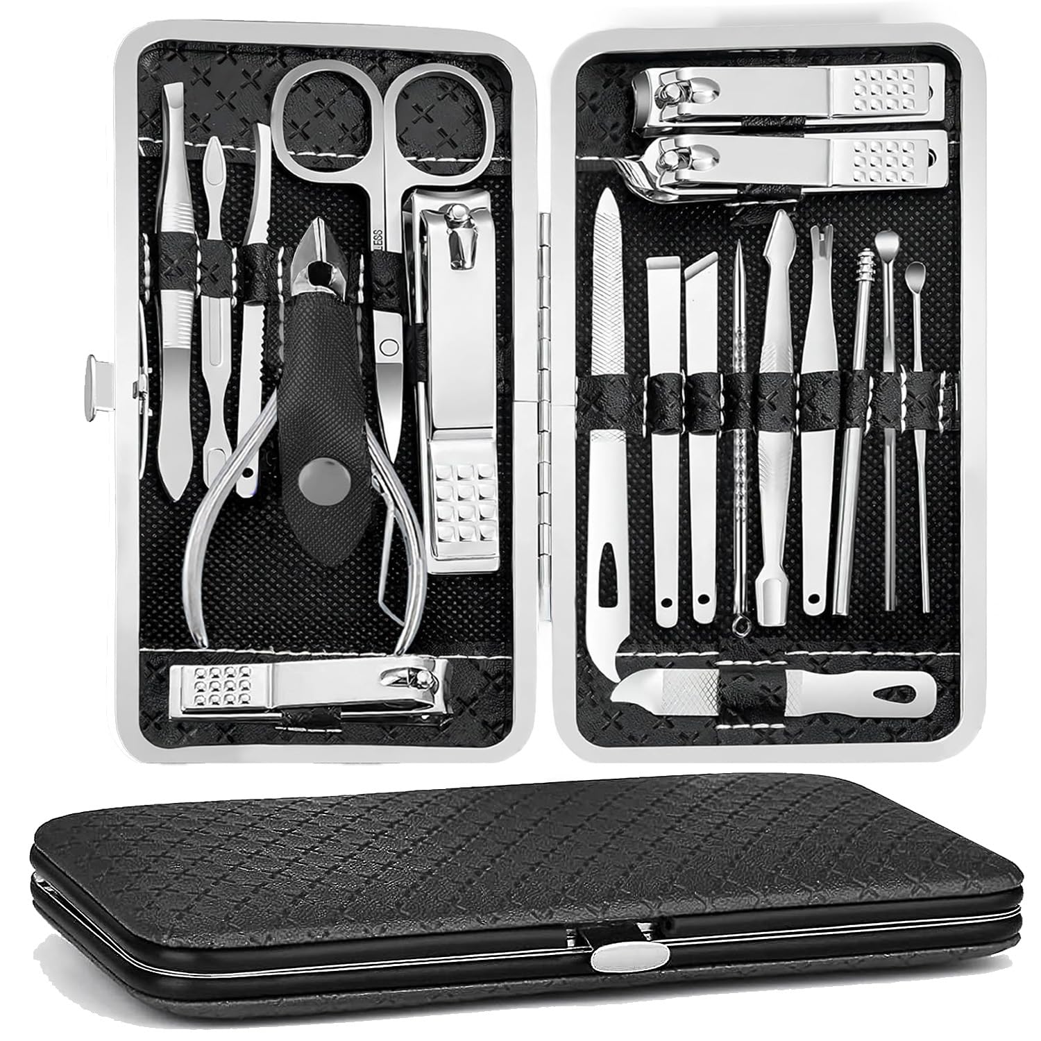 Comprehensive Manicure Pedicure Set with Travel Case - 19 Tools Manicure Pedicure Kit, Nail Clipper Tools Set Exra Thick Personal Care Women’s Grooming Kit Christmas Gifts for Men Husband Boyfriend Parent Nail Care Tools with Travel Case pack of 19 | Nail Clipper Tools Set, Extra Thick Personal Care, Women's Grooming Kit, Travel Case Included