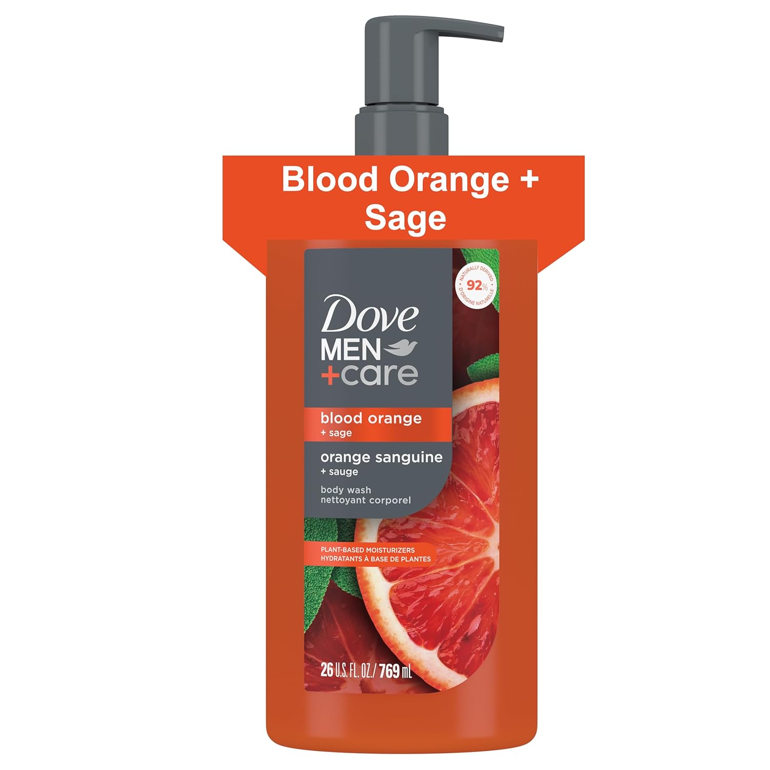 DOVE MEN Blood Orange Body Wash: Top Dermatologist Recommended, 26oz DOVE MEN Blood Orange + Sage Moisturizing Body Wash | #1 Dermatologist Body Wash for Men, Sulfate Free, Paraben Free, & Dye Free | 26oz