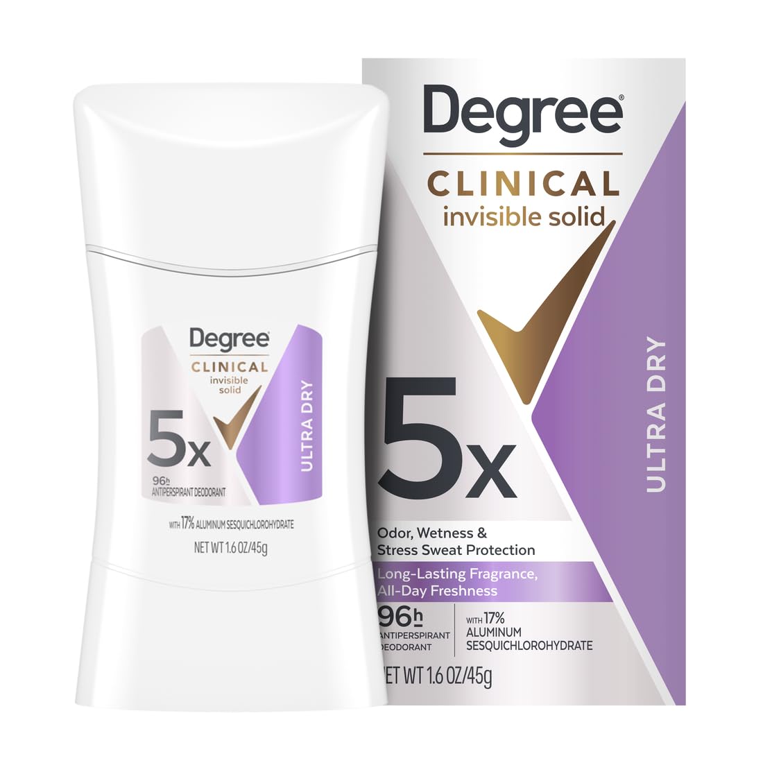 Degree Clinical Strength Antiperspirant: 96-Hour Sweat Protection for Women Degree Clinical Strength Antiperspirant Deodorant For Women 96-Hour Sweat and Odor Protection Ultra Dry Invisible Solid 5x Types of Sweat 1.6 OZ