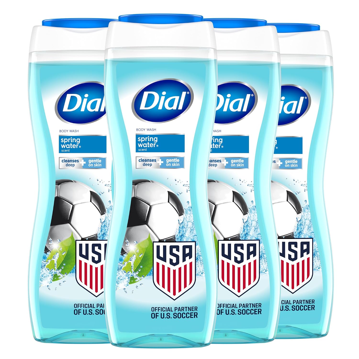 Dial Body Wash: Nourishing Formula with Vitamin E, Dermatologist-Tested, 4-Pack Dial Body Wash, Hydraclean Complex & Vitamin E, Gentle, Leaves Skin Feeling Nourished, Dermatologist-Tested, No Parabens & Sulfates, Refresh & Renew, Spring Water, 16 Fl Oz (Pack of 4)