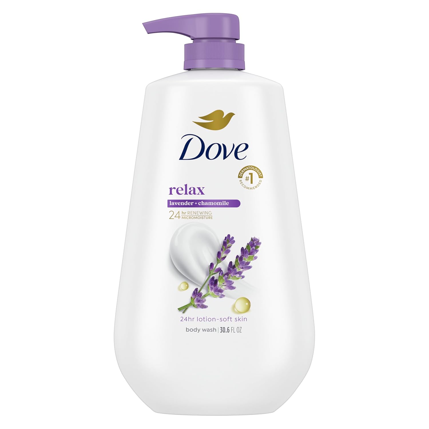 Dove 24hr Hydrating Body Wash with Lavender & Chamomile Dove 24hr Lotion Body Wash Relax Lavender Oil & Chamomile, 30.6 oz | Hydrating body wash with MicroMoisture and a calming lavender and chamomile scent