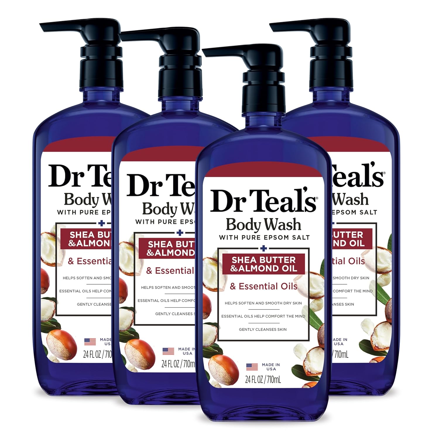 Dr Teal's Epsom Salt Body Wash with Shea & Almond Dr Teal's Body Wash with Pure Epsom Salt, with Shea Butter & Almond Oil, 24 fl oz (Pack of 4)