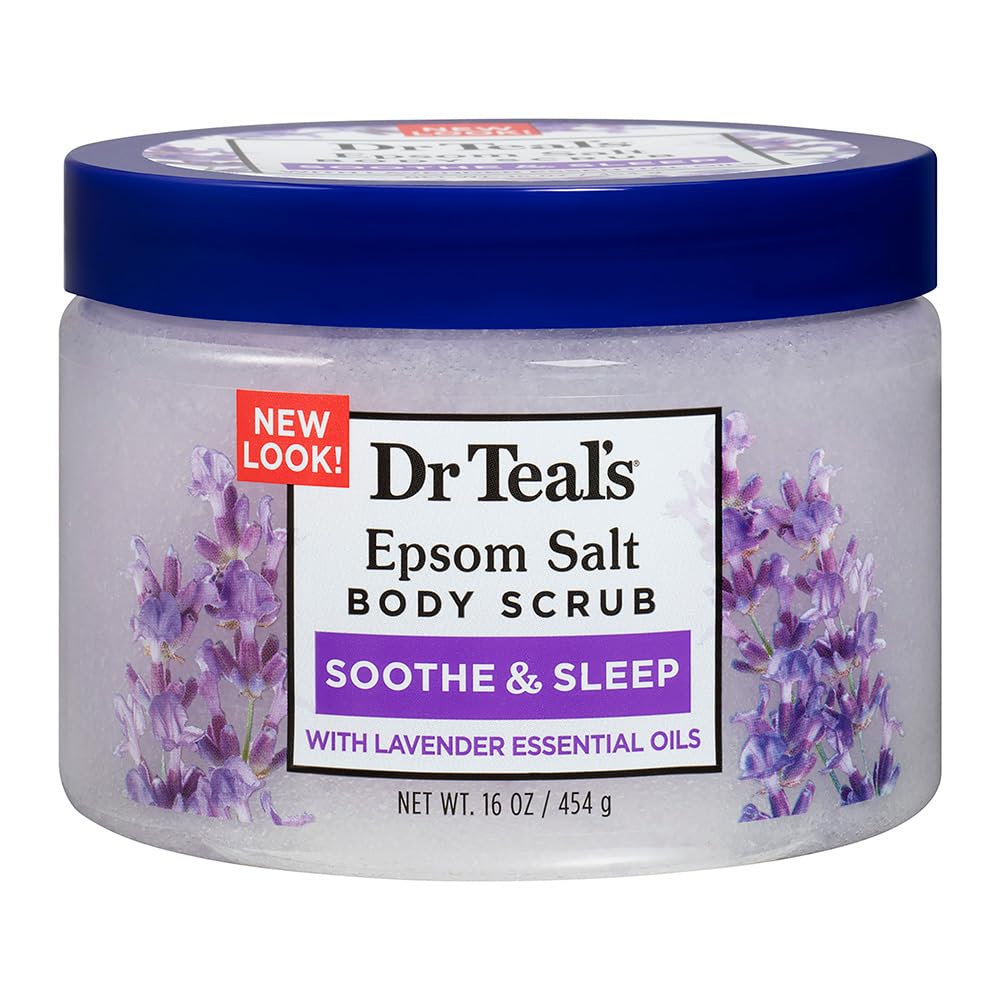 Dr Teal's Lavender Epsom Salt Scrub for Relaxation, 16 oz Dr Teal's Pure Epsom Salt Body Scrub, Soothe & Sleep with Lavender Essential Oils, 16 oz