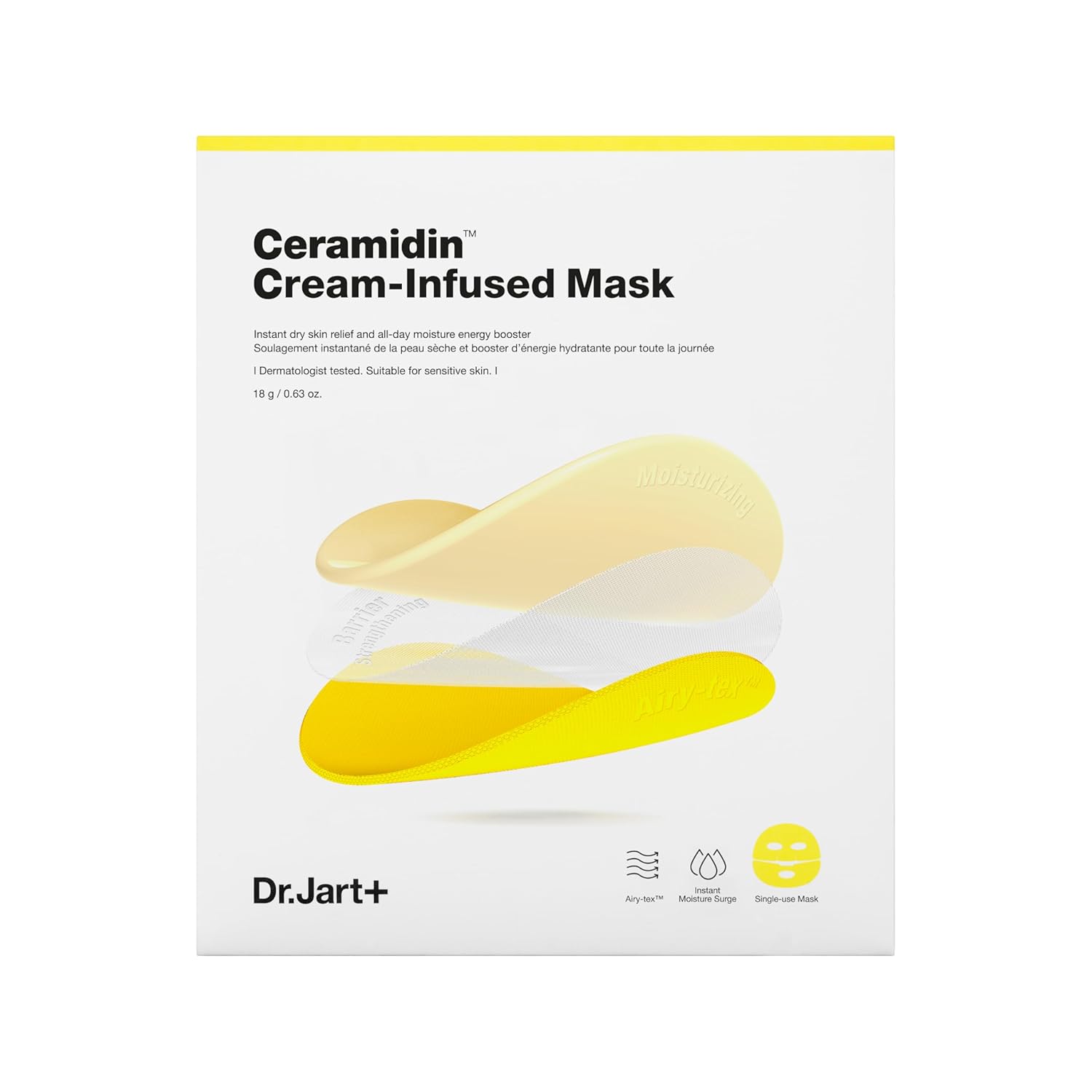 Dr.Jart+ Ceramidin Sheet Mask for Dry Skin – Travel Size Dr.Jart+ Ceramidin Cream-Infused Korean Face Mask for Dry Skin with Ceramides and Panthenol | Sheet Mask | Korean Skin Care | Travel Size, 1 Pack