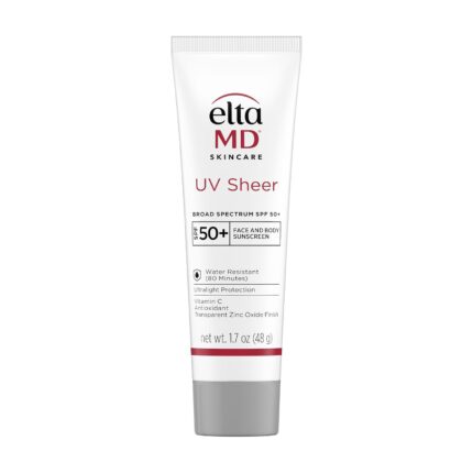 EltaMD UV Sheer Face and Body Sunscreen SPF 50+, No White Cast Sunscreen with Transparent Zinc Oxide and Hyaluronic Acid, Moisturizes and Protects