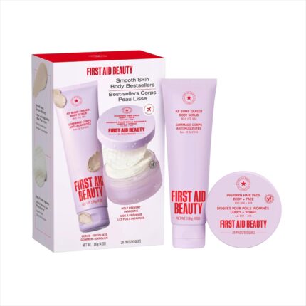 First Aid Beauty Smooth Skin Body Bestsellers Set, KP Bump Eraser Scrub + Ingrown Hair Pads, Exfoliate Keratosis Pilaris & Help Prevent Razor Bumps, Fragrance Free, Sensitive Skin Safe, 2-Piece Kit