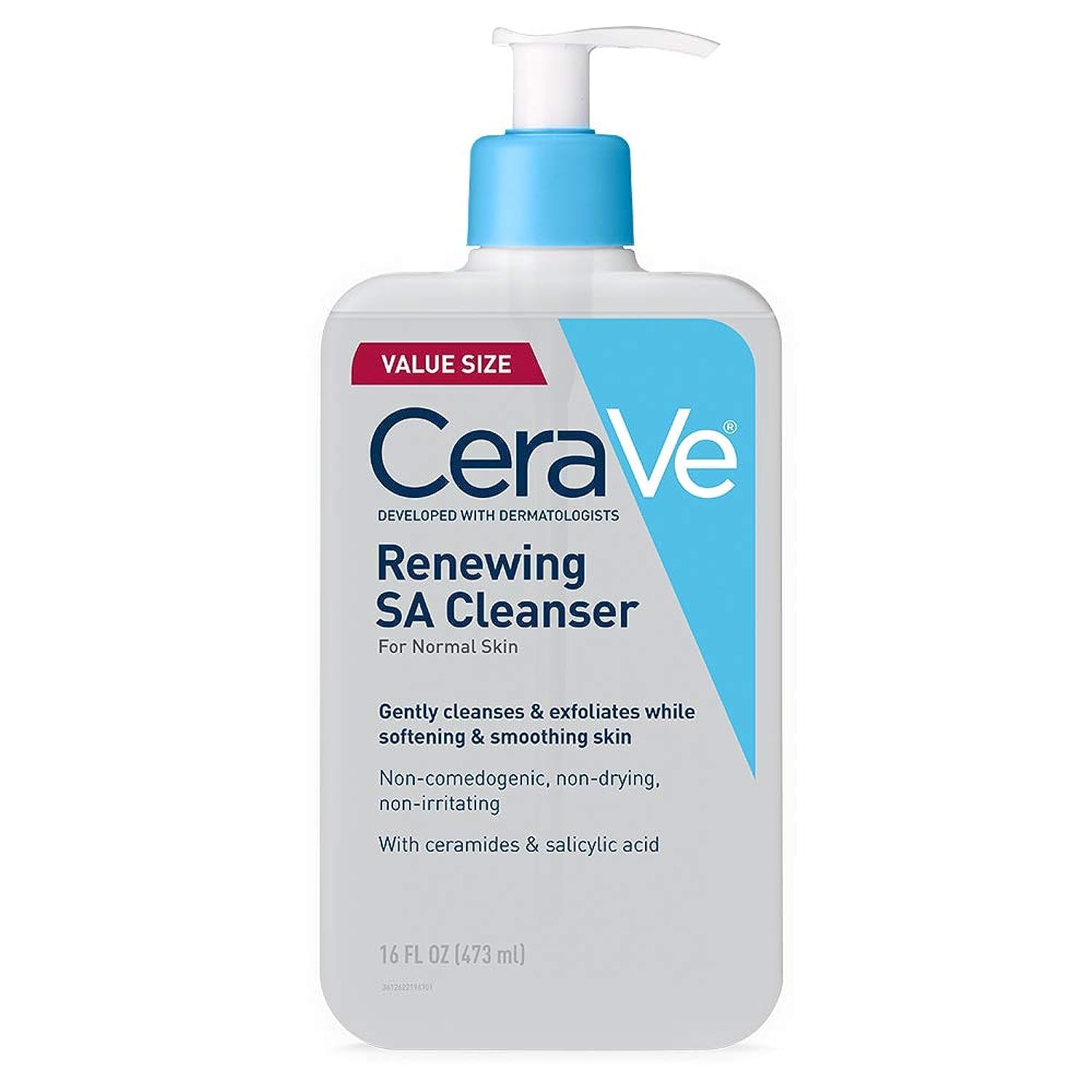 Gentle BHA Cleanser with Hyaluronic Acid & Niacinamide, 16oz CeraVe Renewing Salicylic Acid Cleanser, Formulated With Hyaluronic Acid, Niacinamide, & Ceramides, Gentle BHA Exfoliating Face Wash Smoothes & Softens Skin, Non Comedogenic & Fragrance Free, 16 Ounce