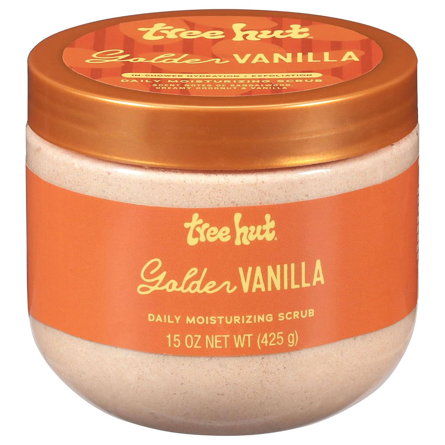 Gentle Exfoliating Vanilla Body Scrub with Shea Butter, 15 oz Tree Hut Golden Vanilla Daily Moisturizing Scrub, Gentle Exfoliating, Hydrating & Nourishing Whipped Body Scrub with Shea Butter, Hydrated Silica, Smooth & Soften Skin, Body Polish, 15 oz