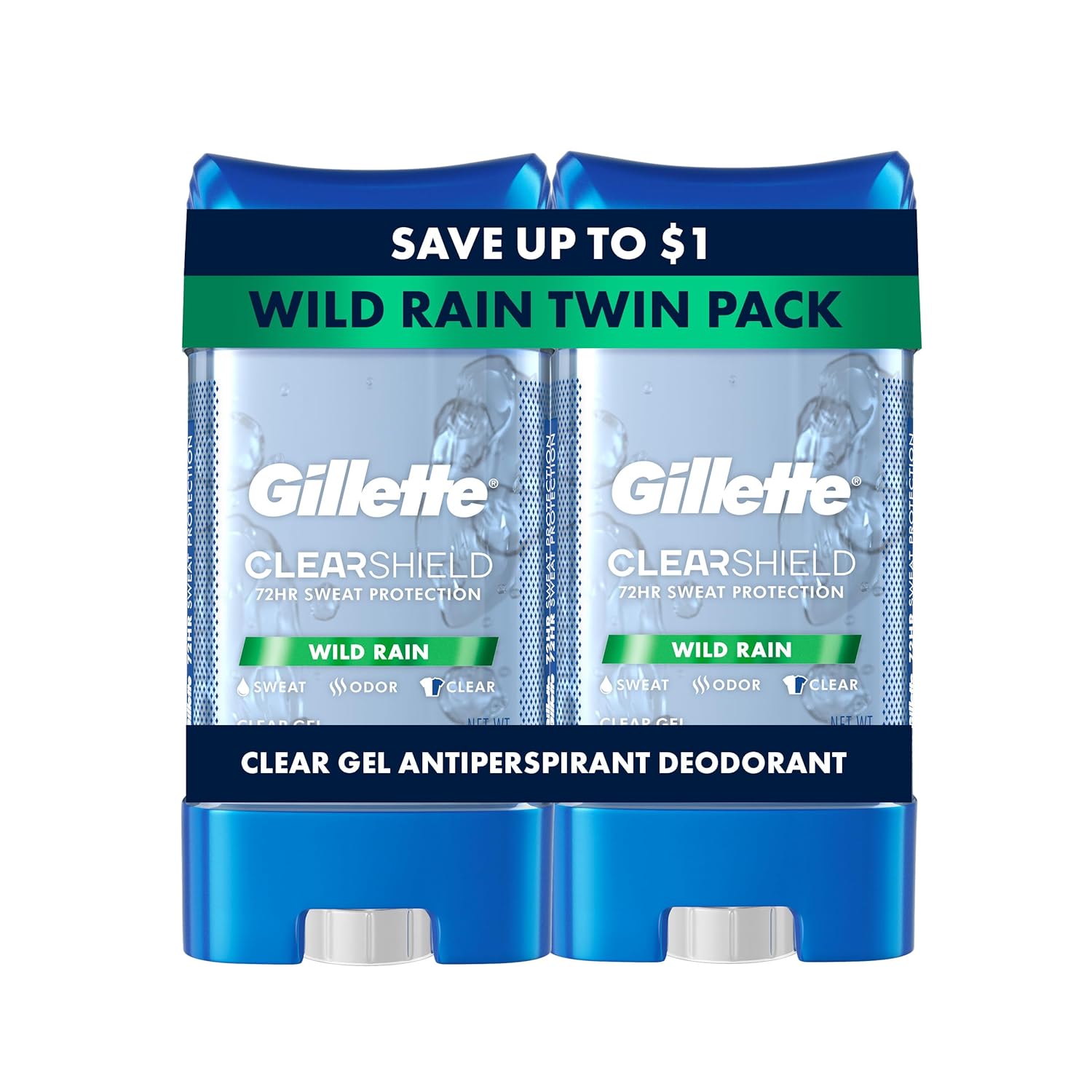 Gillette Men’s Antiperspirant: 72-Hour Protection, Wild Rain Scent. Gillette Antiperspirant and Deodorant for Men, 72hr Sweat & Odor Protection, Long Lasting Freshness, Anti-White Mark Technology, Clear Gel, Wild Rain Scent, 3.8 oz (Pack of 2)