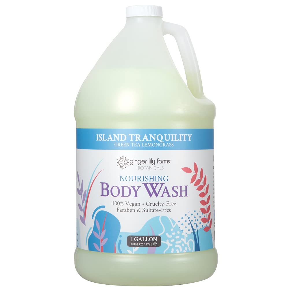 Ginger Lily Farms Vegan Body Wash: Green Tea Lemongrass Refill Ginger Lily Farms Botanicals Nourishing Body Wash, Island Tranquility, 100% Vegan & Cruelty-Free, Green Tea Lemongrass Scent, 1 Gallon Refill (128 fl. oz.)