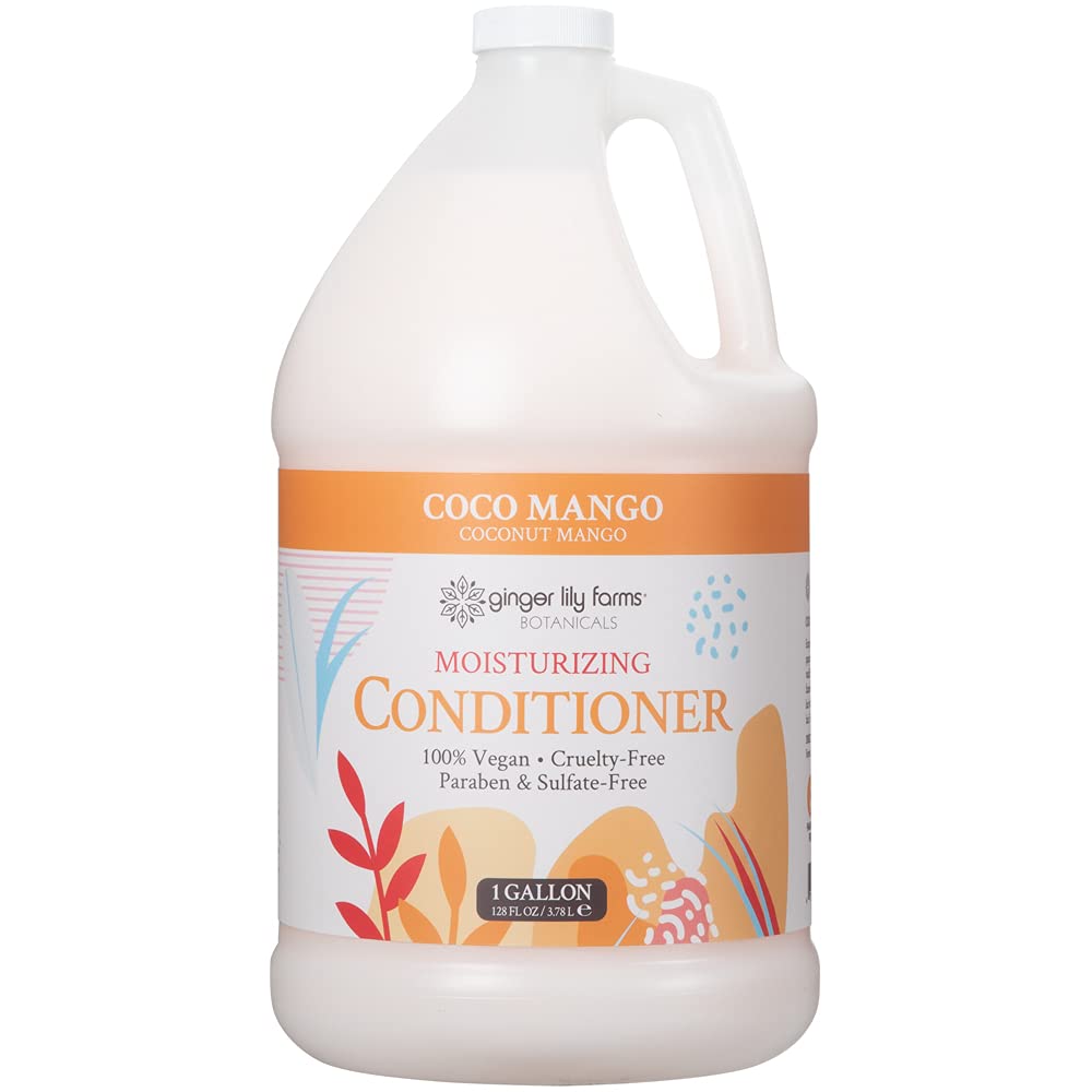 Ginger Lily Farms Vegan Moisturizing Conditioner, Coconut Mango, 1 Gallon Ginger Lily Farms Botanicals Moisturizing Conditioner for All Hair Types, Coco Mango, 100% Vegan & Cruelty-Free, Coconut Mango Scent, 1 Gallon Refill