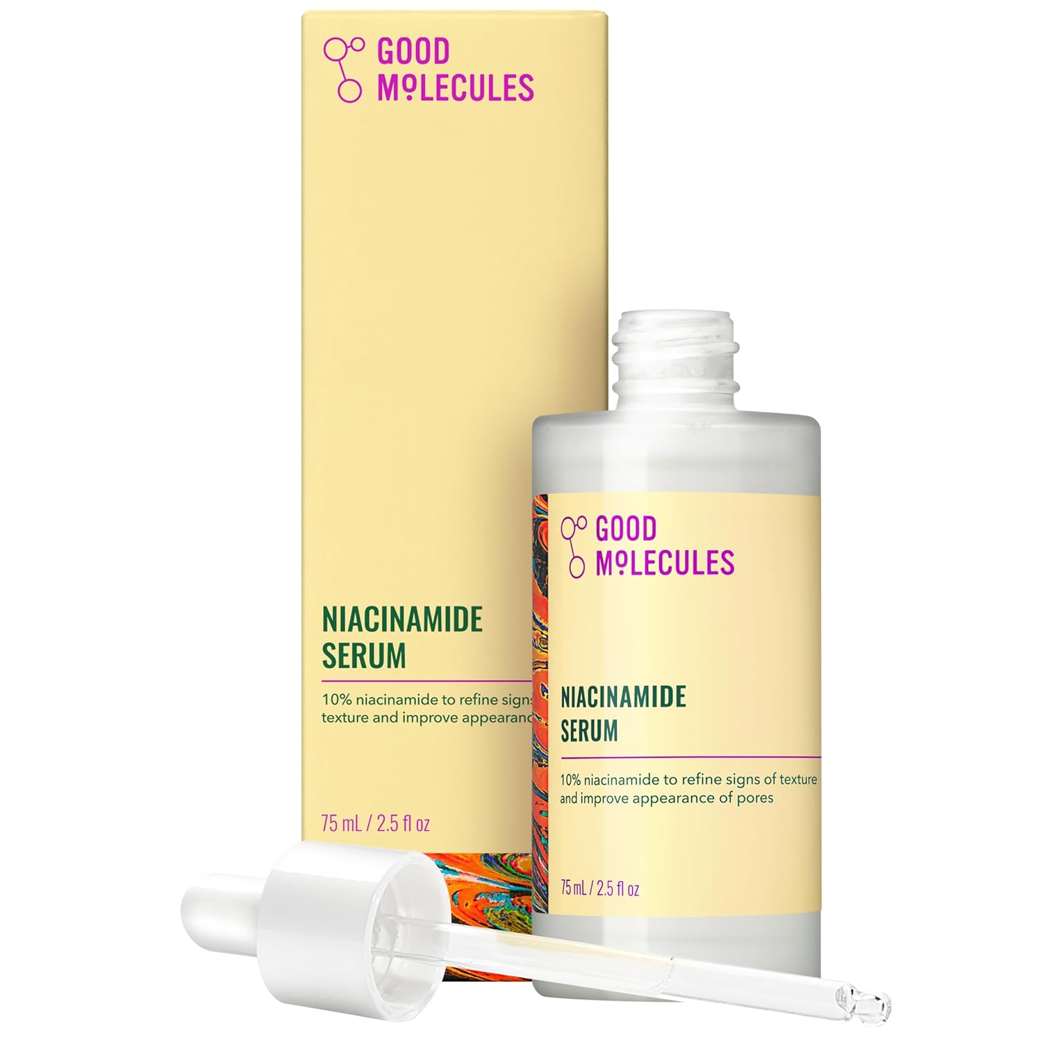 Good Molecules Niacinamide Serum: Brightening, Hydrating Skin Care for Blemishes Good Molecules Niacinamide Serum – 10% Niacinamide to Target Blemishes, Nourishment, and Skin Tone – Ultra Hydrating & Brightening Skin Care for Face – 75 ml / 2.53 fl oz