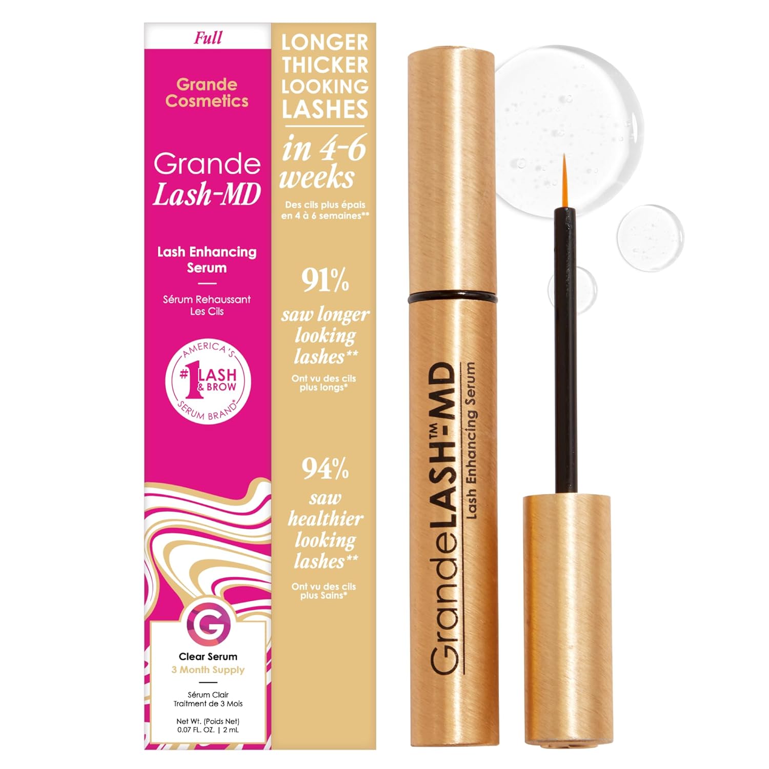 GrandeLASH-MD: Peptide-Infused Serum for Longer, Fuller Lashes Grande Cosmetics GrandeLASH-MD Lash Enhancing Serum - Peptide & Vitamin Infused Formula for Longer, Thicker, Fuller Looking Lashes - Ophthalmologist Tested, Cruelty-Free