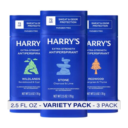 Harry's Extra-Strength Antiperspirant Deodorant, Sweat & Odor Control Antiperspirant for Men, Variety Pack - Stone, Redwood, Wildlands, 2.5 oz Pack of 3