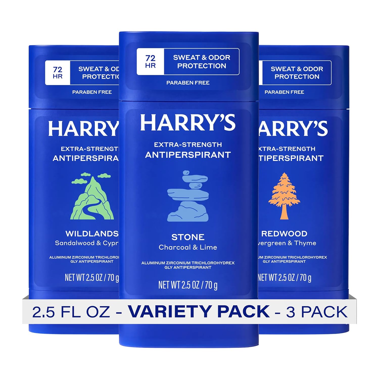 Harry's Extra-Strength Antiperspirant: 3-Pack for Ultimate Odor Control Harry's Extra-Strength Antiperspirant Deodorant, Sweat & Odor Control Antiperspirant for Men, Variety Pack - Stone, Redwood, Wildlands, 2.5 oz Pack of 3