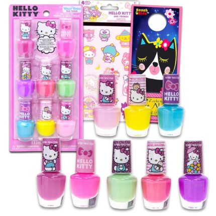 Hello Kitty Nail Polish for Girls - Bundle with 8 Bottles of Scented Water Based Nail Polish Plus Stickers, More | Manicure Set for Kids