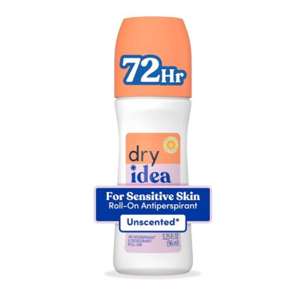 Dry Idea Unscented Roll On Deodorant & Antiperspirant for Women - Hypoallergenic for Sensitive Skin, 2X Longer Sweat Protection*, 72Hr Odor Protection, Womens Deodorant, 3.25oz