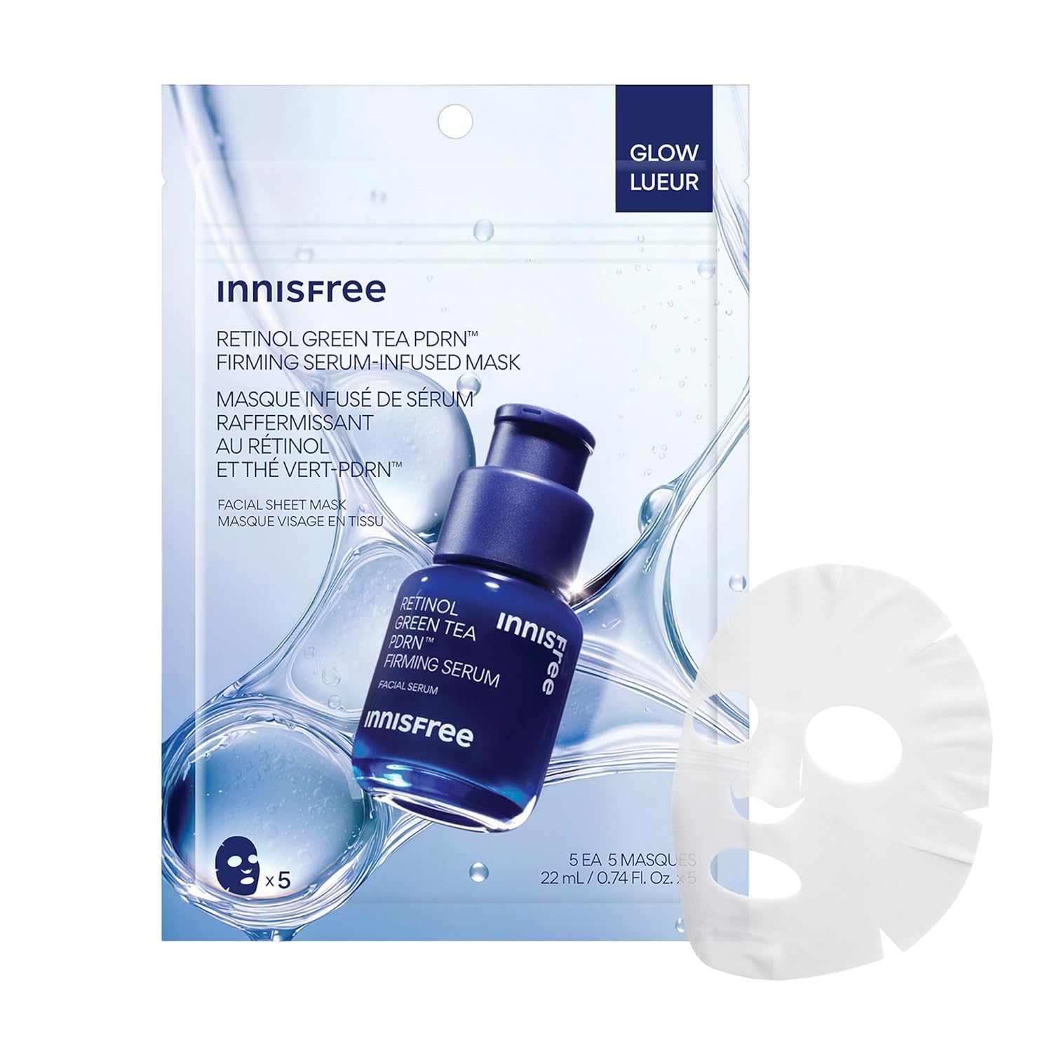 Innisfree Serum-Infused Mask Pack: Soothing Hydration for All Skin Types innisfree Serum-Infused Mask - 5 Pack Sheet Masks for Soothing & Hydrating, Ideal for Dry, Oily, and All Skin Types, Available in PDRN, Retinol Cica & Vitamin C