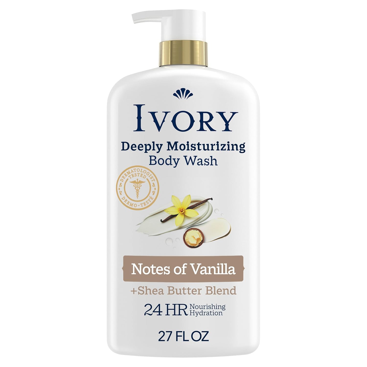 Ivory Body Wash: Deep Moisture & Soothing Vanilla Care Ivory Body Wash, Deeply Moisturizing, 24hr Nourishing Hydration, Soothes Itchy Dry Skin, Made with Shea Butter Blend, Free of Dyes Heavy Perfumes Parabens & Phthalates, Vanilla Scent, 27 oz