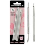 JAPONESQUE Cuticle Pusher and Trimmer Tool for Nails, Stainless Steel Cuticle Remover for Manicure and Pedicure, Dual End Nail Cuticle Pusher and Cutter for Cleaning, Shaping and Removing Dead Skin