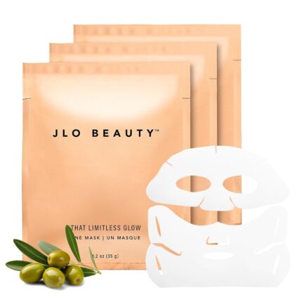 JLO BEAUTY Hydrating Sheet Face Mask, 2-Piece Facial Masks with Glow Serum, Helps Brighten, Smooth & Refresh Skin, Moisturizing Self Care Skincare, That Limitless Glow, 3-Pack