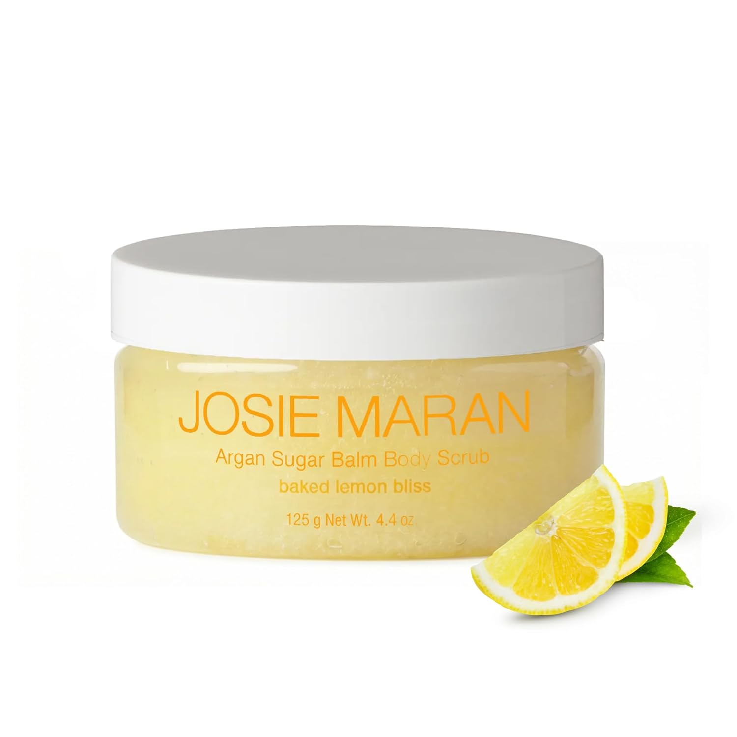 Josie Maran Argan Sugar Balm: Hydrating Vegan Body Scrub Josie Maran Argan Sugar Balm Body Scrub - Exfoliating Sugar Scrub with 100% Pure Argan Oil & Coconut Oil - Softens, Smoothes & Hydrates Dry Skin - Vegan + Cruelty Free - Baked Lemon Bliss (4.4 oz)