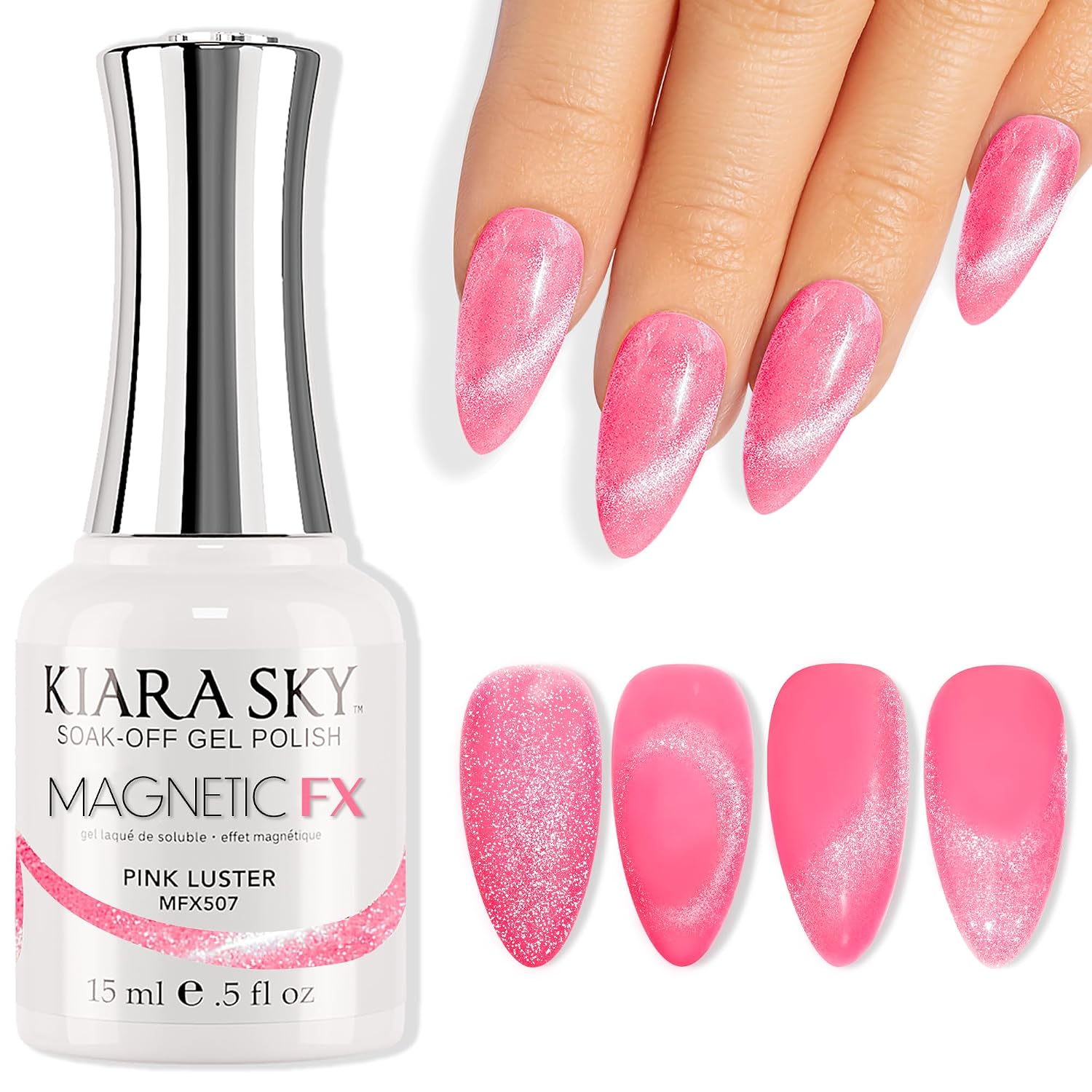 Kiara Sky Hot Pink Cat Eye Gel Nail Polish 15ml KIARA SKY Cat Eye Gel Nail Polish 15ml | Hot Pink Magnetic FX Cat Eye Gel Polish Soak Off | UV LED Nail Lamp Gel | Metallic Velvet Cat Eye Gel Polish Nail Art Salon DIY Home Gel Nails - Pink Luster