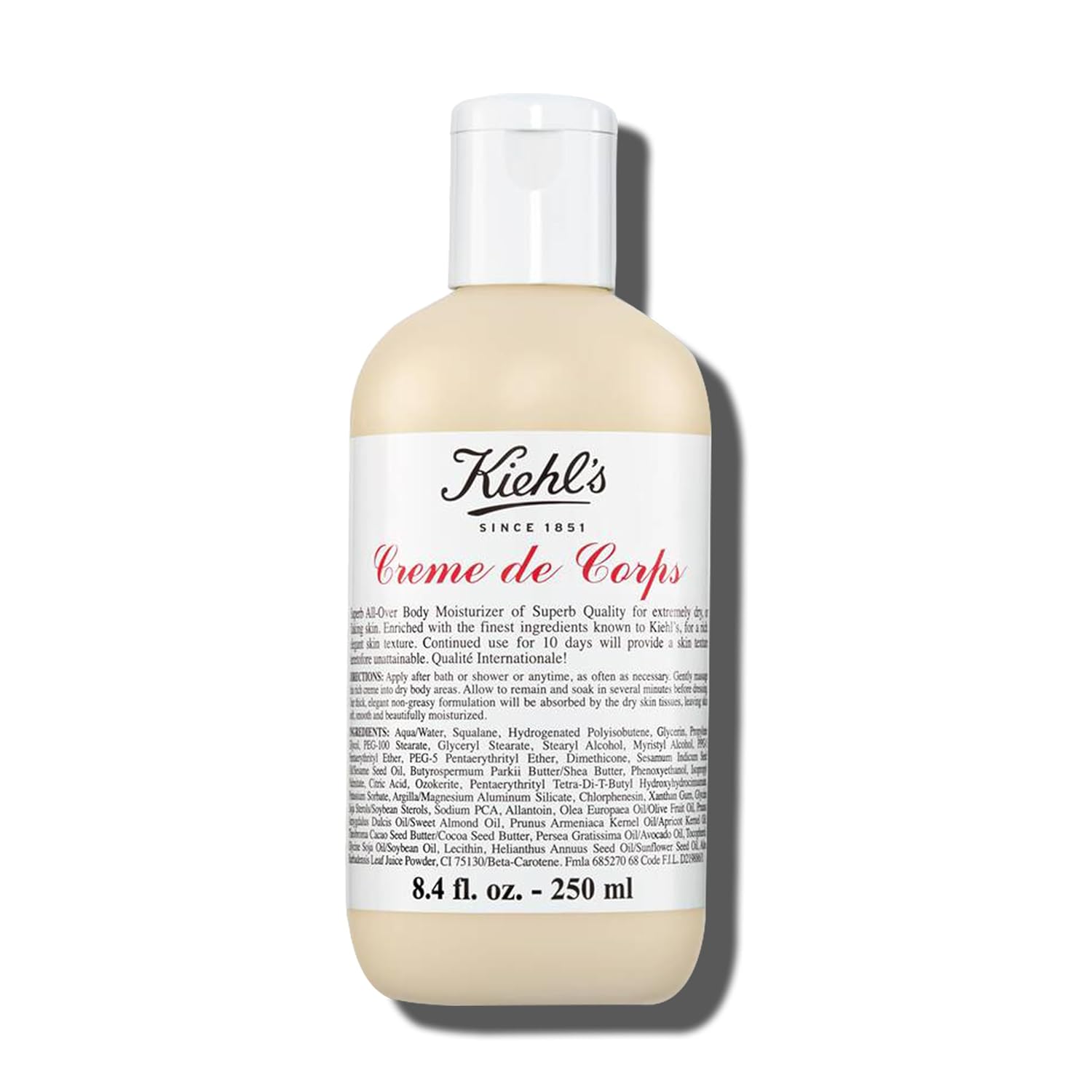 Kiehl's Rich Body Lotion for Soft, Hydrated Skin. Kiehl's Creme de Corps, Rich, Luscious Body Lotion, with Cocoa Butter and Shea Butter for Fast Absorbing Hydration, Skin Feels Soft and Smooth, Suitable for All Skin Types