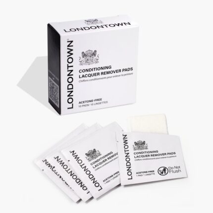 LONDONTOWN Nail Polish Remover Set – Acetone-Free remover, Gentle Non-Drying Pads, Conditions Nails & Cuticles, Removes Regular & Glitter Polish, Strengthens & Protects, 8 Fl Oz