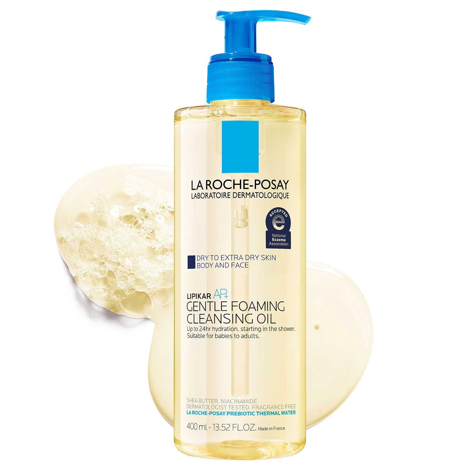 La Roche-Posay Lipikar AP+ Foaming Oil: Gentle Hydrating Cleanser. La Roche-Posay Lipikar AP+ Gentle Foaming Cleansing Oil, Gentle Oil Cleanser for Face and Body Formulated with Niacinamide, Long-Lasting 24-hour Hydration, Fragrance-Free & Soap Free