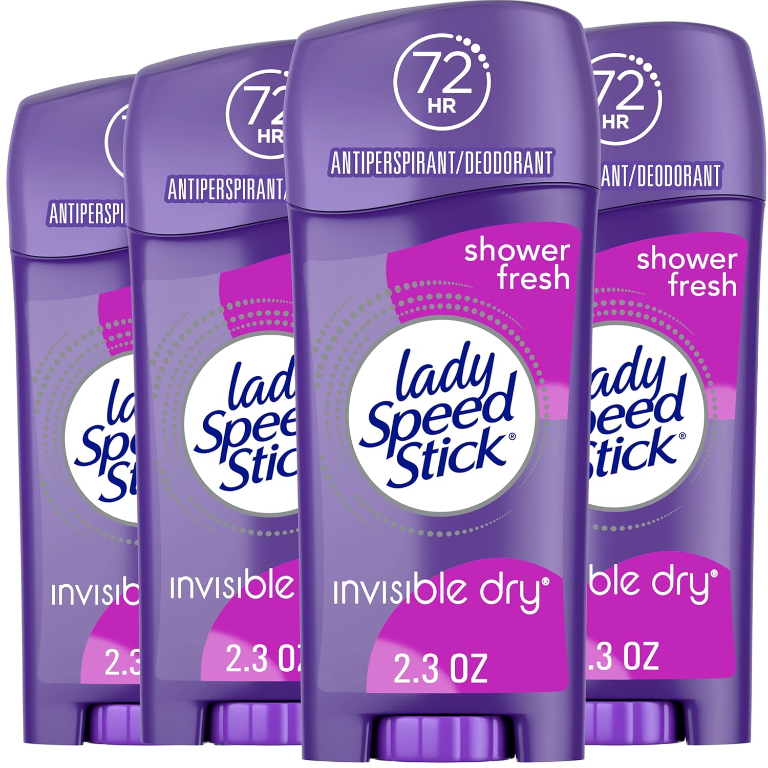 Lady Speed Stick: 72-Hour Odor Protection, Shower Fresh, 4-Pack Lady Speed Stick Antiperspirant Deodorant for Women, 72 HR Sweat & Odor Protection, Invisible Dry, Shower Fresh Scent, 2.3 oz Stick (4 Pack)